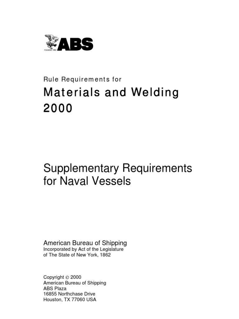 ABS Rule Requirement for Materials and Welding 2000 Welding