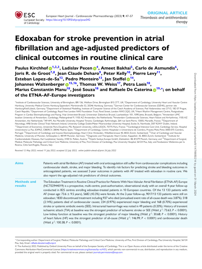 Edoxaban in Atrial Fibrillation Outcomes | PDF | Cardiology | Stroke