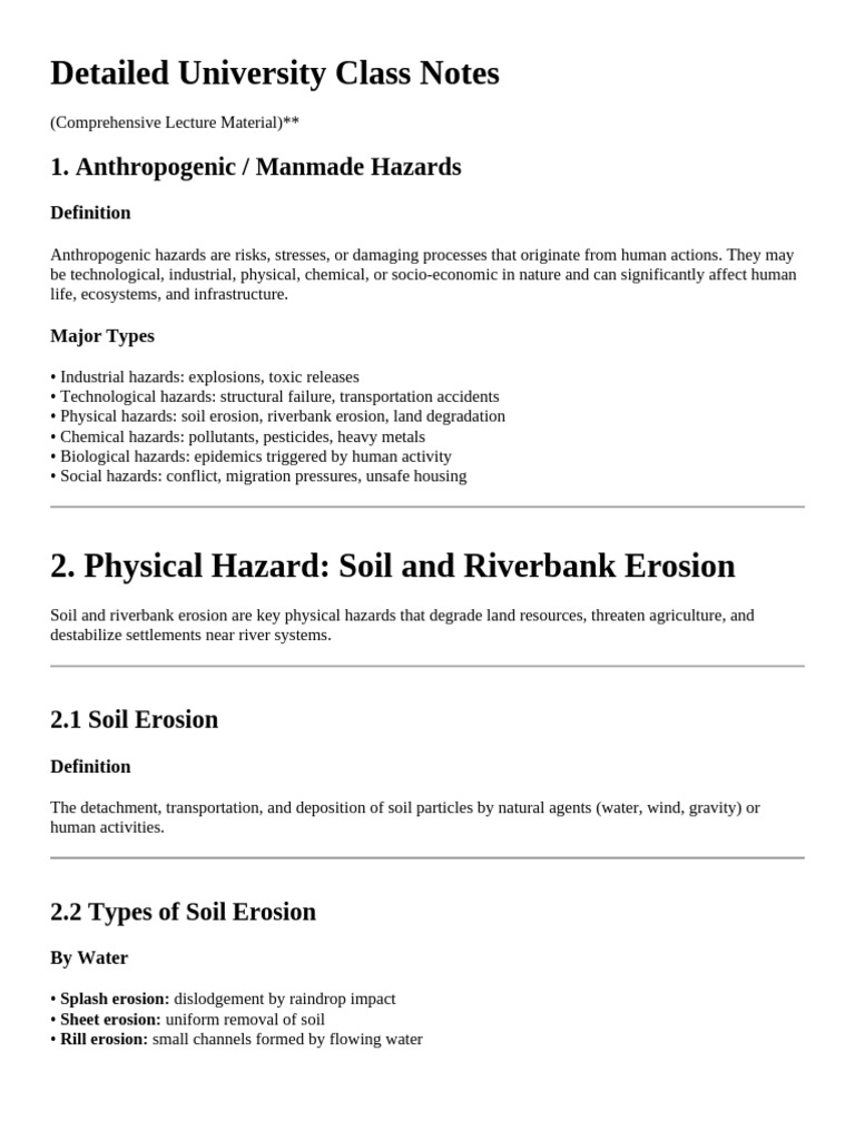 Class Note_anthropogenic Hazard | PDF | Erosion | Soil
