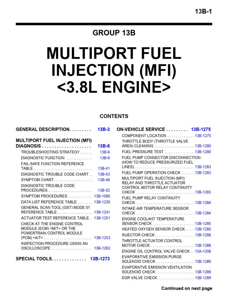 MULTIPORT FUEL INJECTION (MFI) 3.8L ENGINE | PDF | Throttle | Engines
