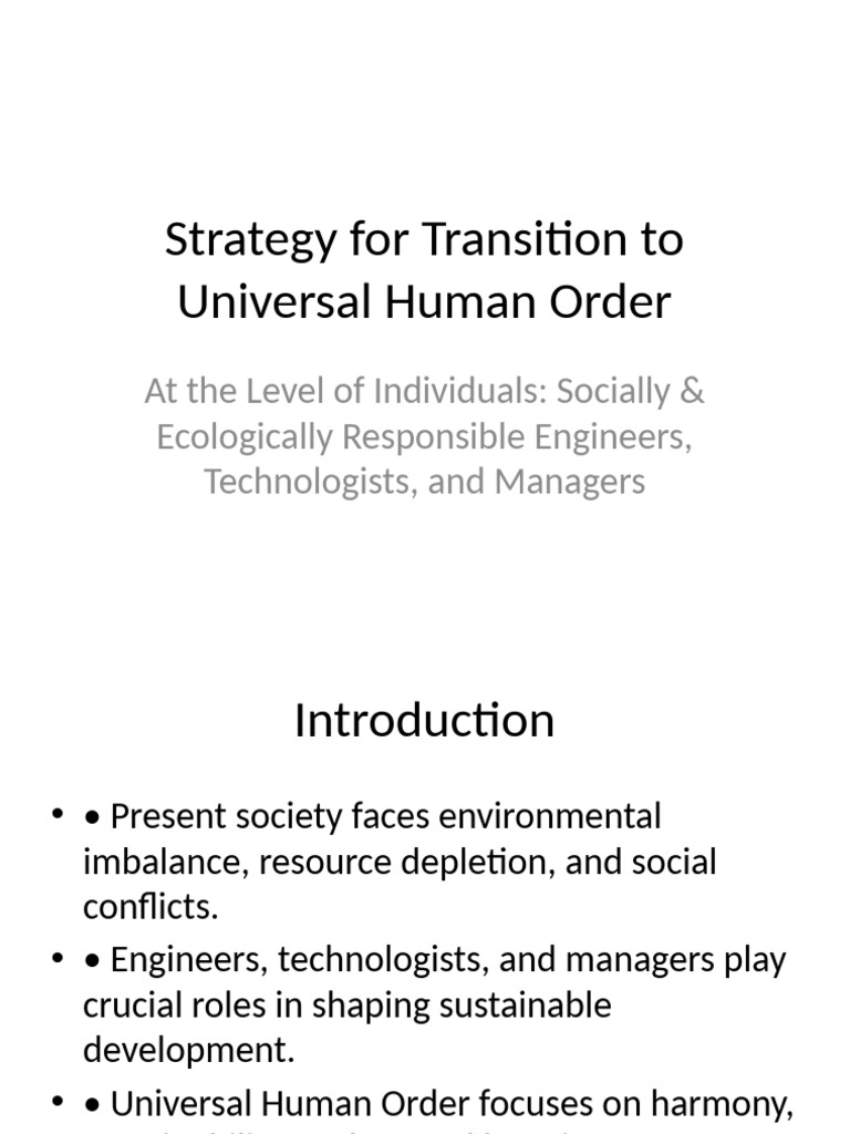 Transitioning to Universal Human Order | PDF