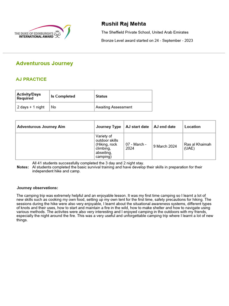 Adventurous Journey Assessment Report | PDF | Adventure Travel ...