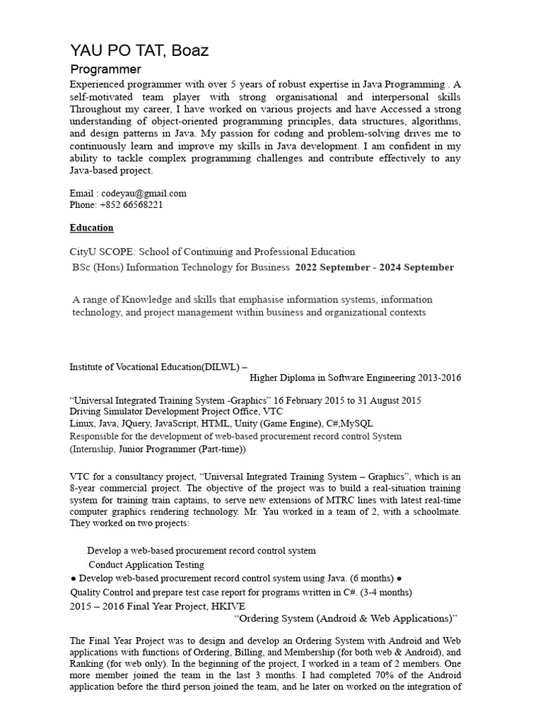 Resume Boaz Yau PDF | PDF | Java (Programming Language) | My Sql