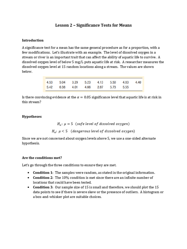 Significance Tests for Means Explained | PDF | Aquatic Ecosystem