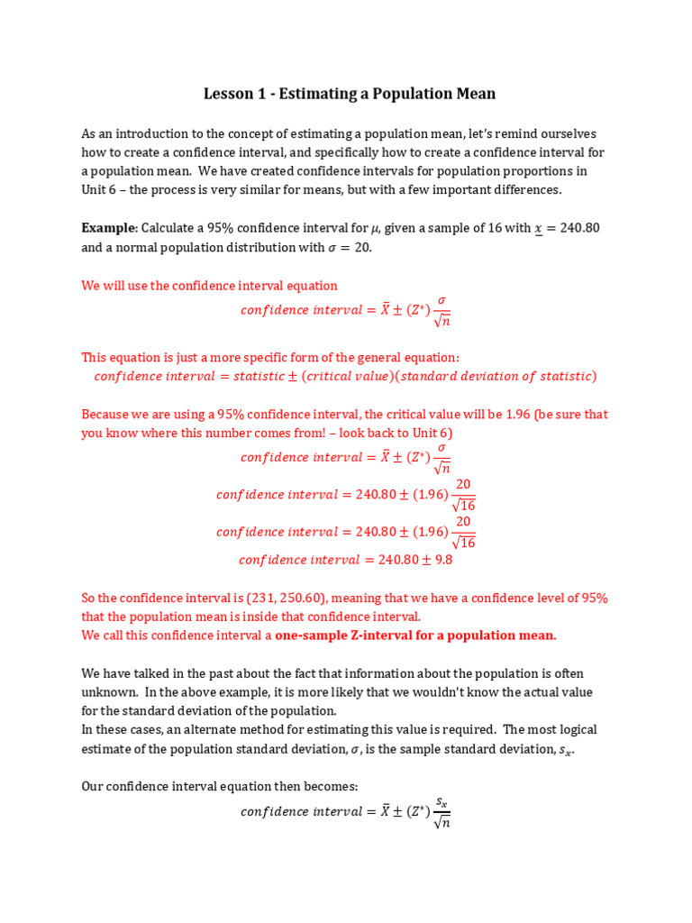 Confidence Intervals for Population Means | PDF | Normal Distribution ...