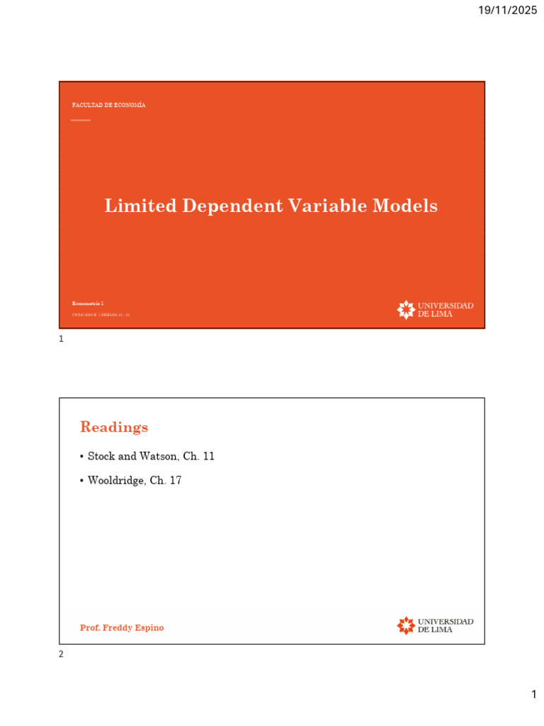 Limited Dependent Variable Models Overview | PDF | Receiver Operating ...