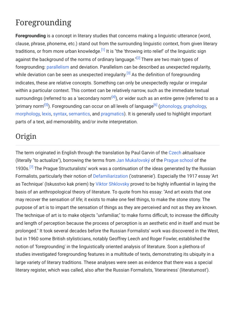 Understanding Foregrounding in Literature | PDF | Linguistics | Human ...