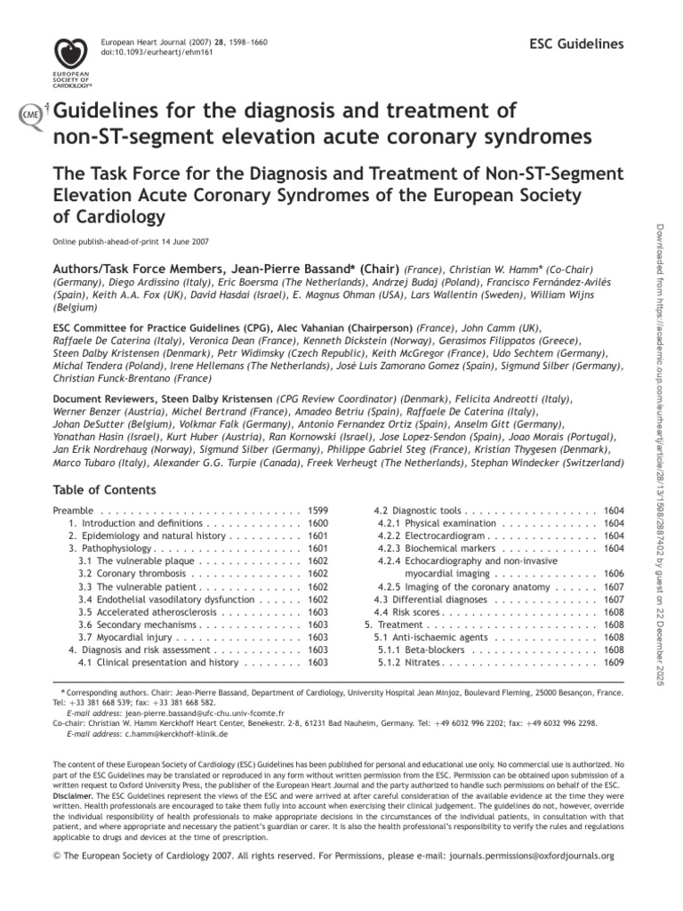 ESC Guidelines for Acute Coronary Syndromes | PDF | Atheroma ...