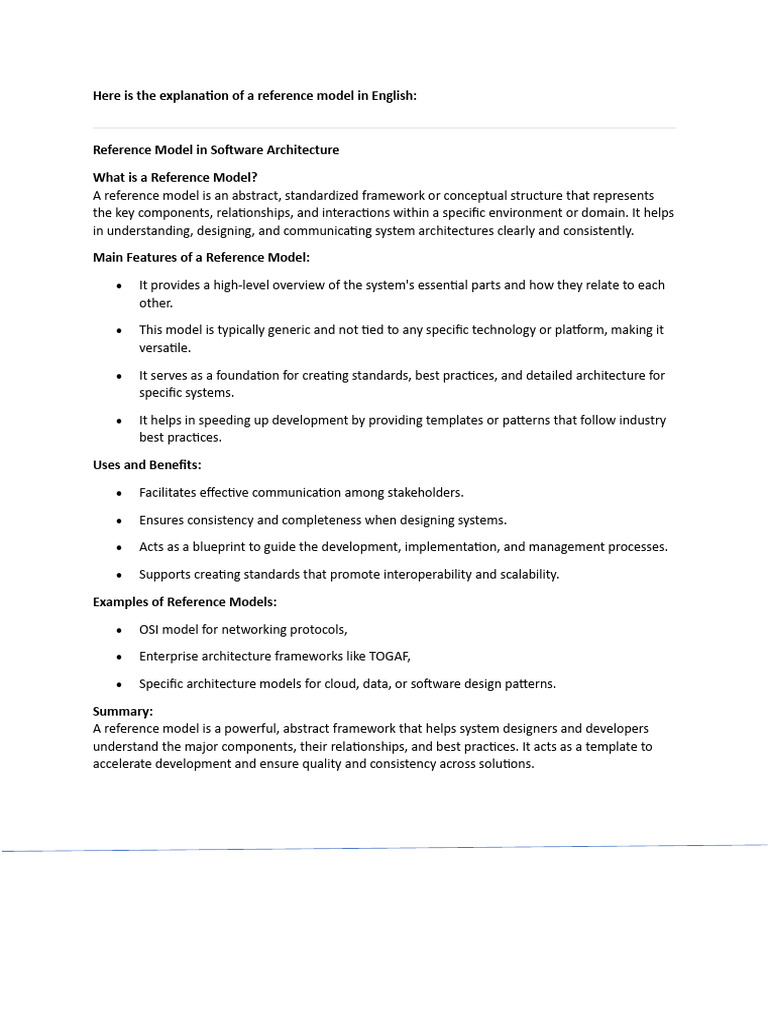 Here is the Explanation of a Reference Model in English | PDF | System ...