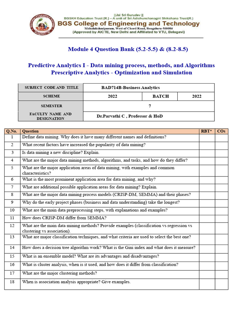 Business Analytics Question Bank 2022 | PDF | Data Mining | Analytics