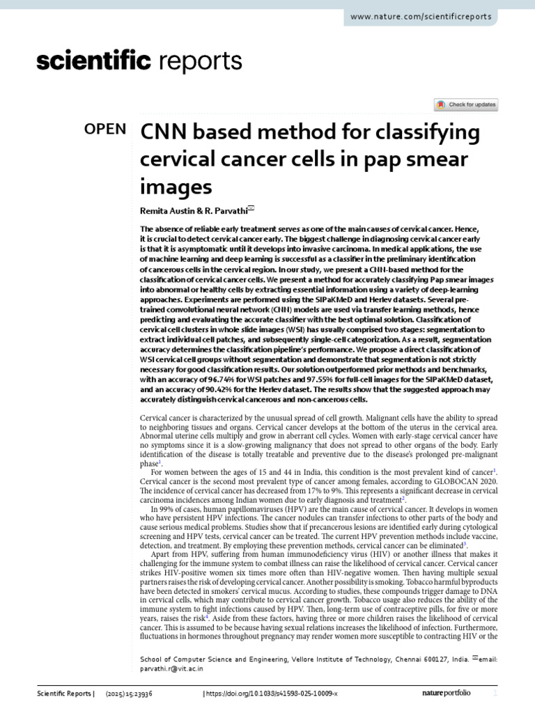 CNN Method for Cervical Cancer Detection | PDF | Cervical Cancer | Deep ...