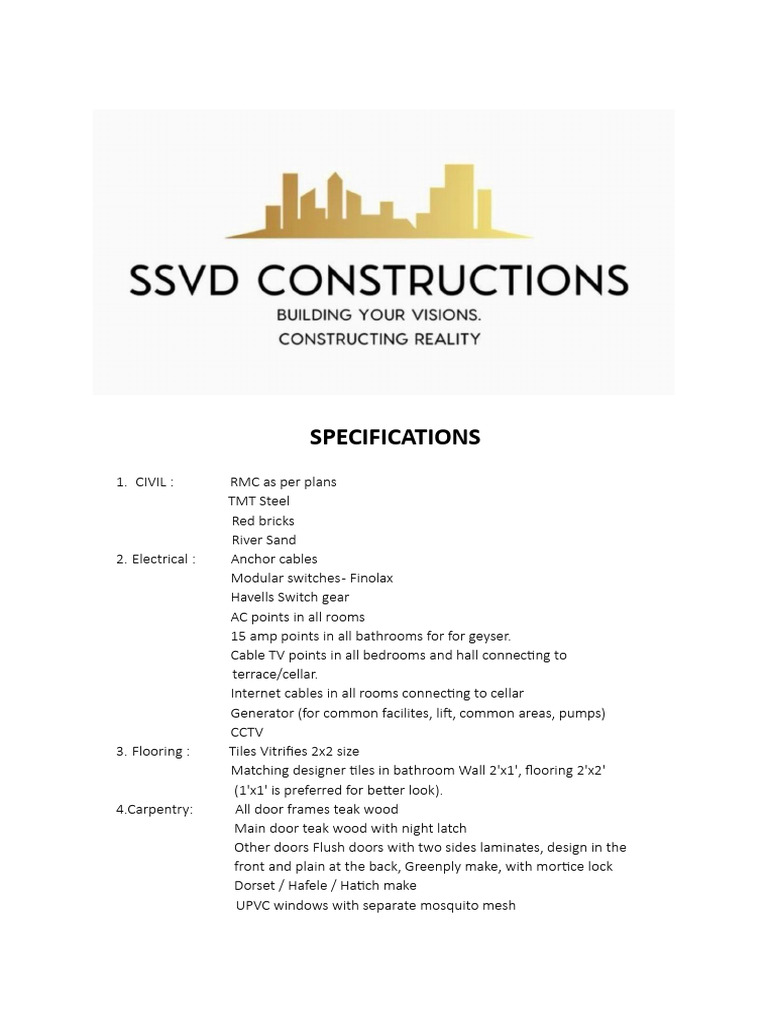 Construction Specifications for Residential Project | PDF
