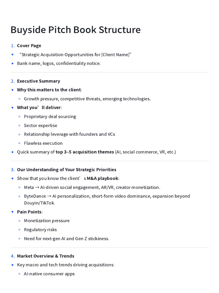 Buyside Pitch Book Structure | PDF | Virtual Reality | Venture Capital