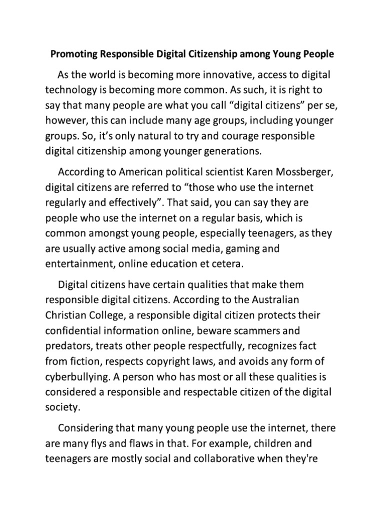 Promoting Responsible Digital Citizenship Among Young People by ...