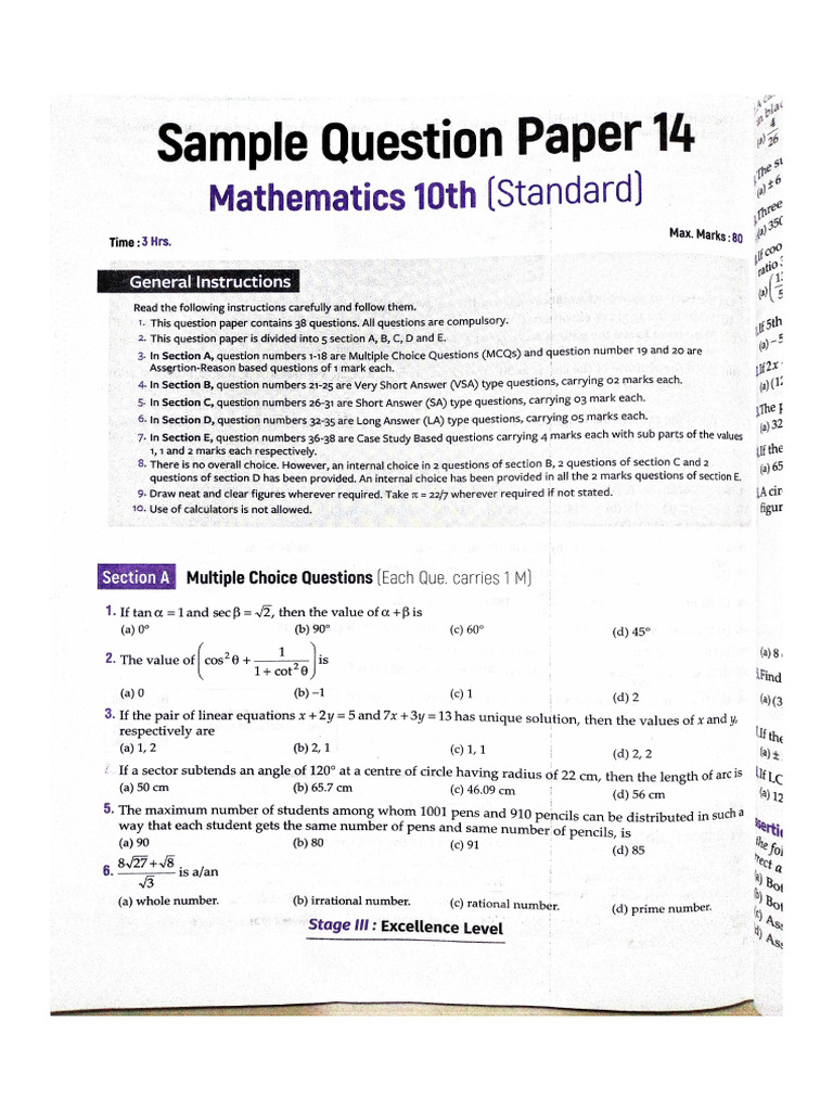 Sample Paper 14 | PDF