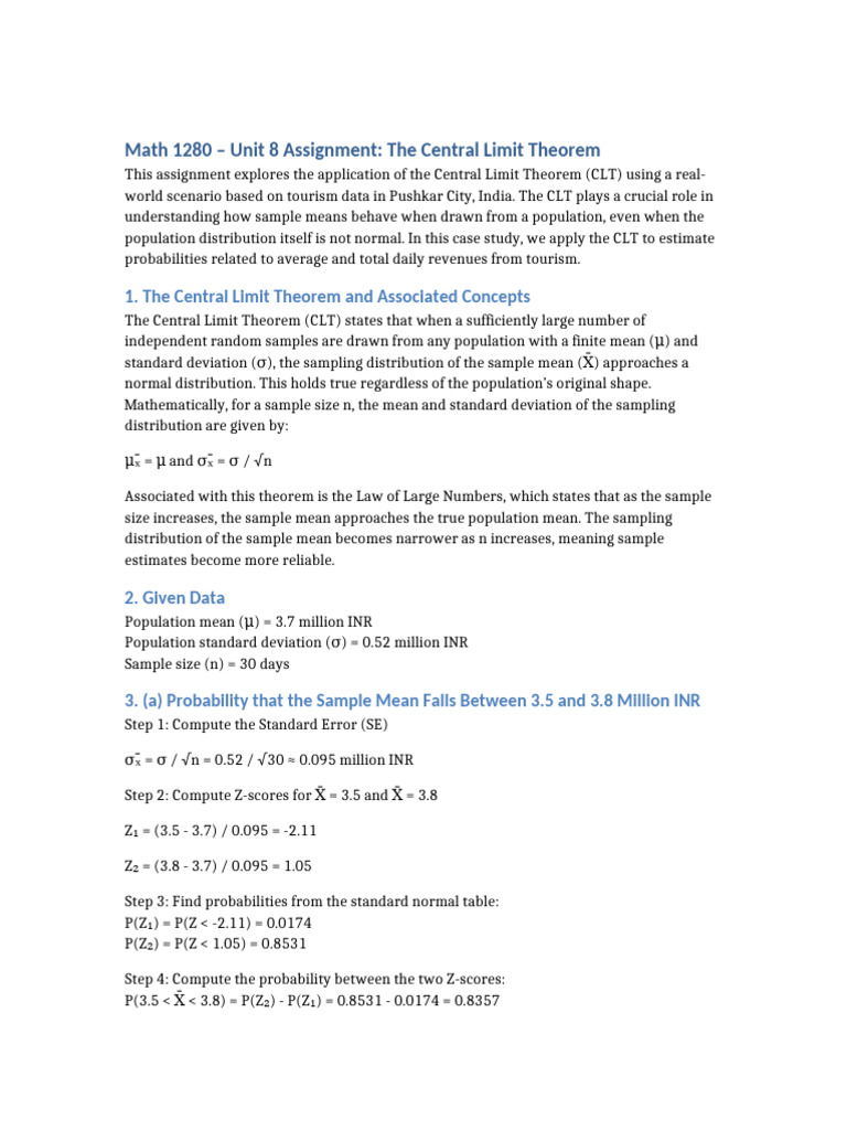 Math1280 Unit8 Assignment | PDF | Normal Distribution | Standard Error