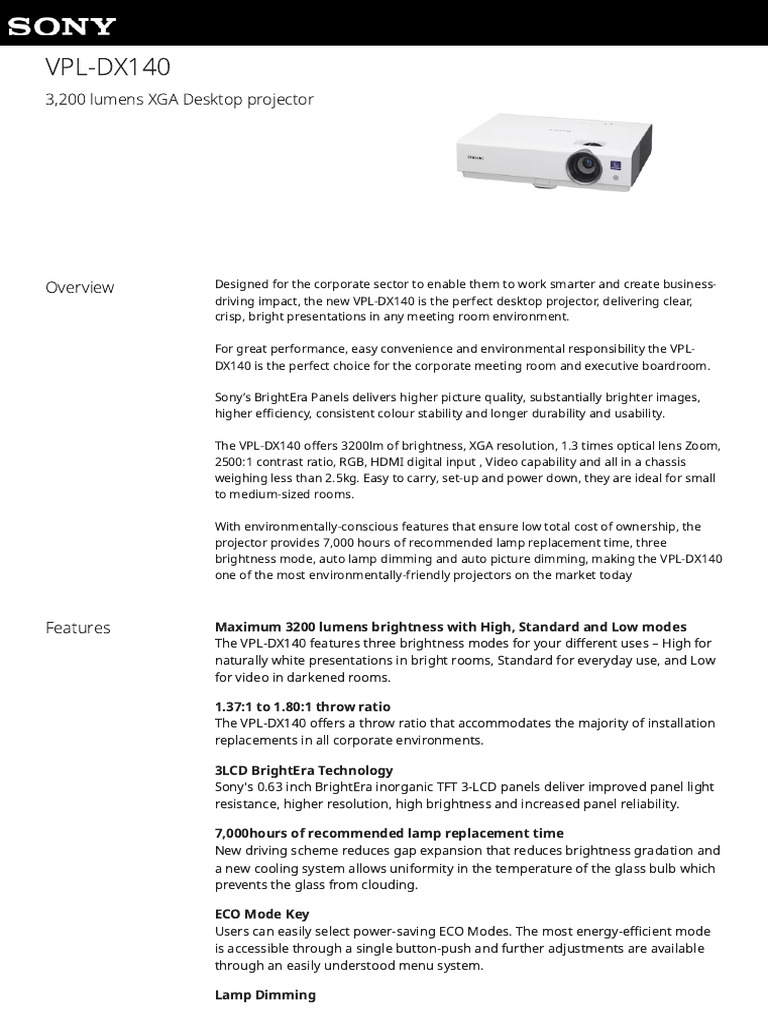 sony-vpl-dx140-3200-lumens-projector-pdf-display-technology