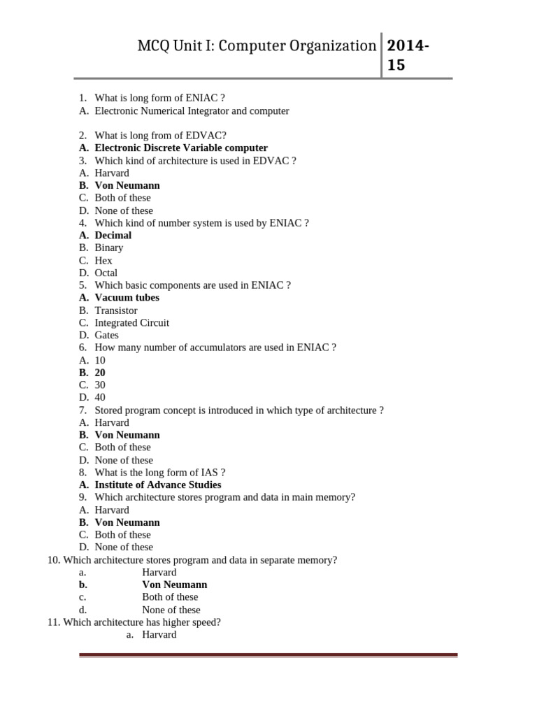 Computer Organization MCQs 2014-15 | PDF | Multiplication | Computer ...