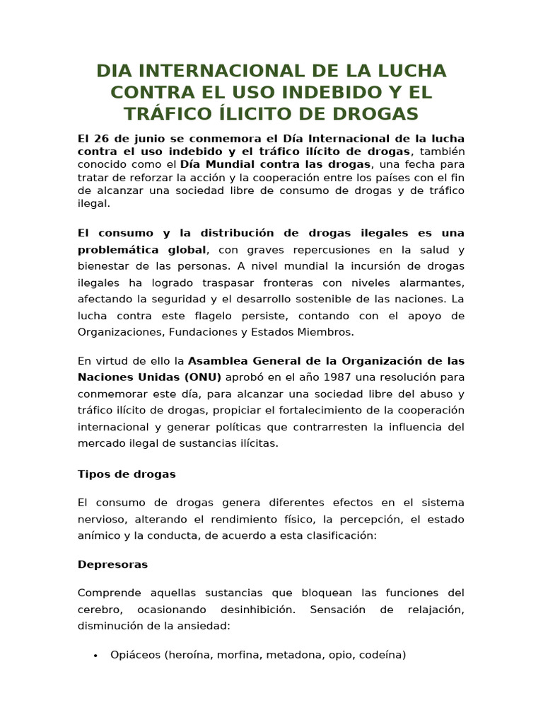 Dia Internacional de La Lucha Contra El Uso Indebido y El Tráfico ...