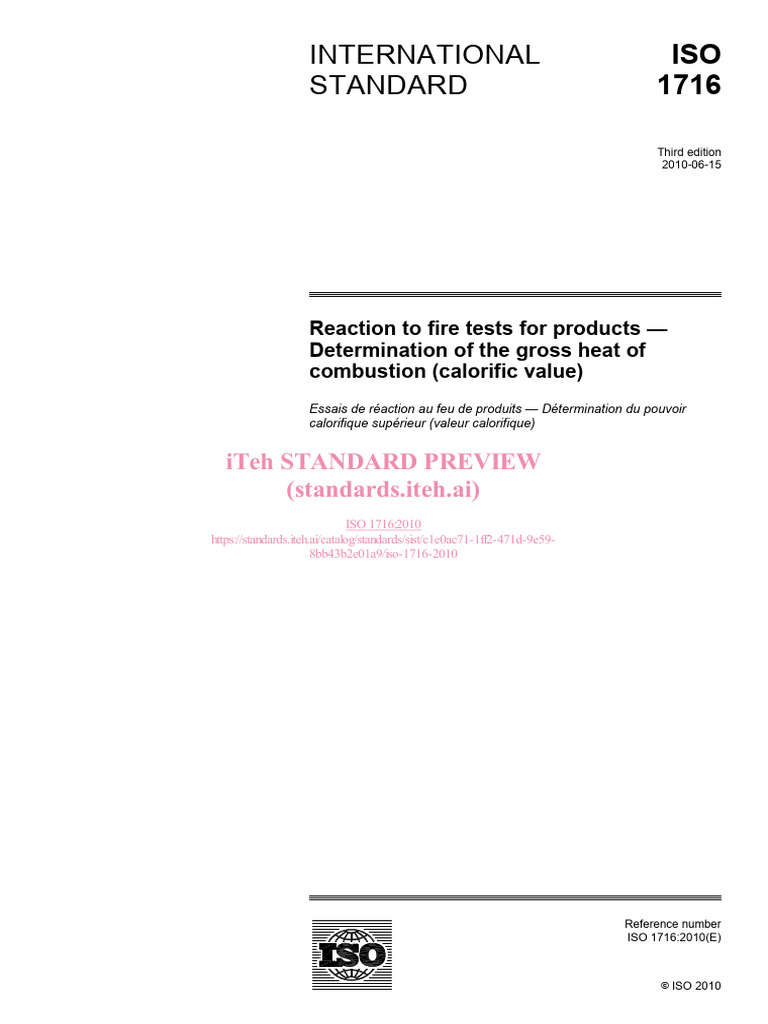 ISO 1716:2010 Heat of Combustion Test | PDF | International ...