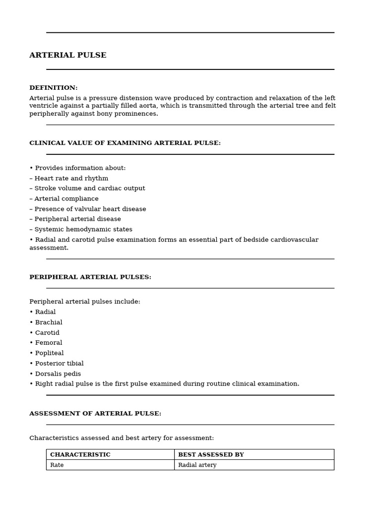 Understanding Arterial Pulse Assessment | PDF | Pulse | Heart