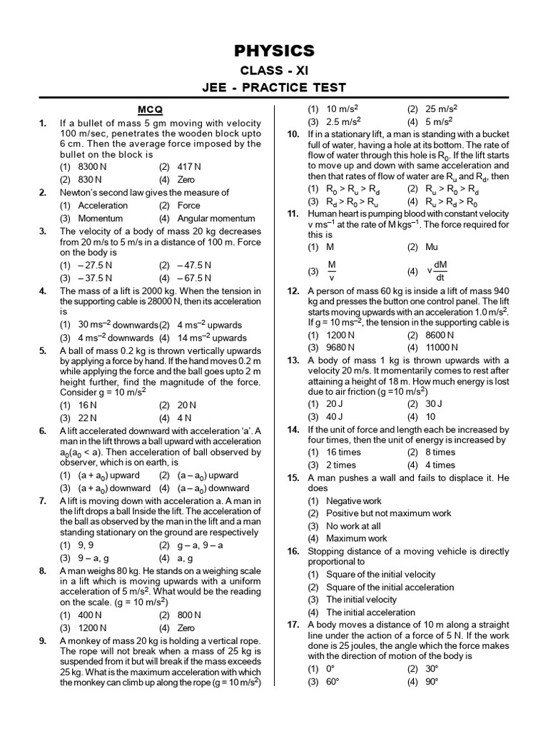NEW - JEE Practice Test - Phy - XI - 2025 - Question | PDF | Rotation ...