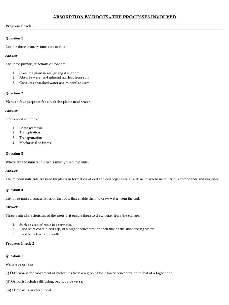 ABSORPTION OF ROOTS | PDF | Osmosis | Biology