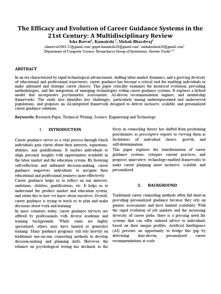 The Efficacy and Evolution of Career Guidance Systems in The 21st ...