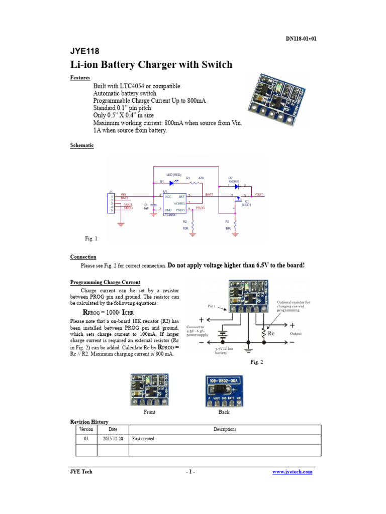 JYE118 Li-ion Battery Charger Guide | PDF