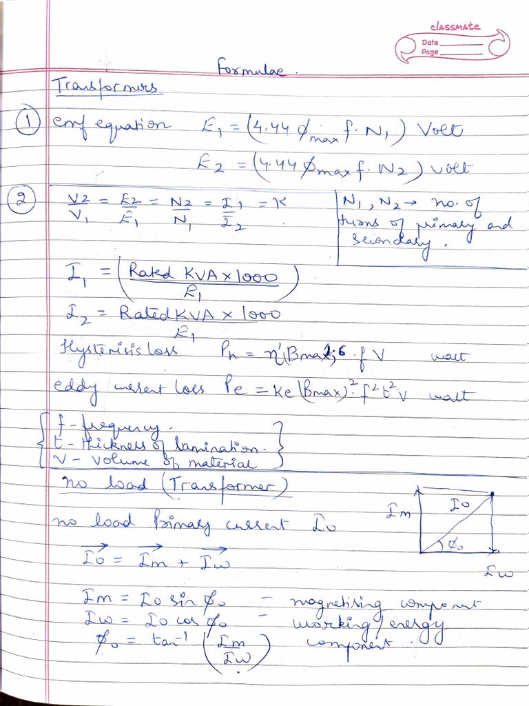 Transformers Formulae List | PDF