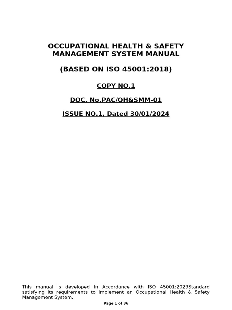 ISO 45001:2018 OH&S Management Manual | PDF | Occupational Safety And ...