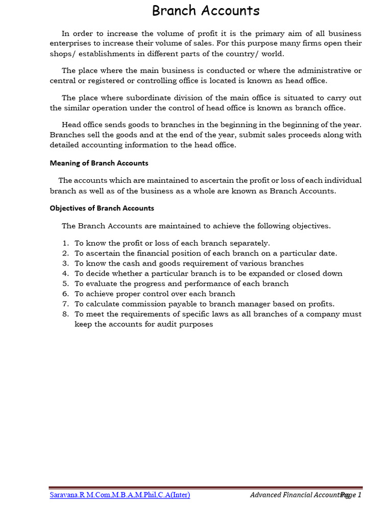 Branch Accounts Theory | PDF | Debits And Credits | Business