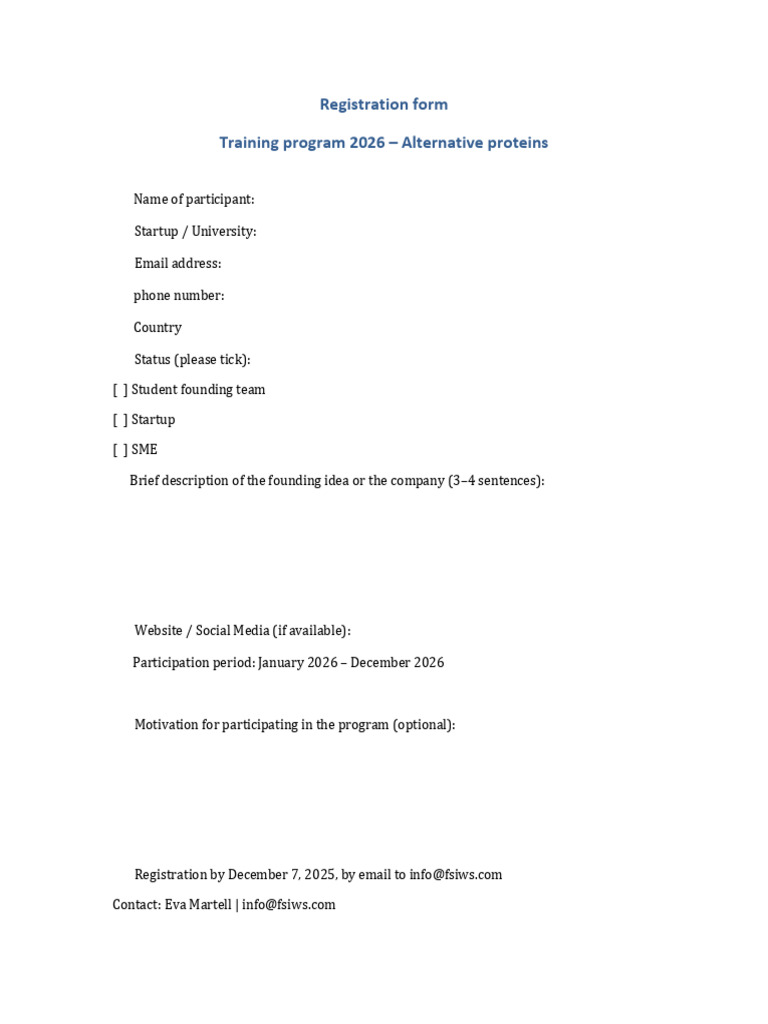 2026 Alternative Proteins Training Registration | PDF
