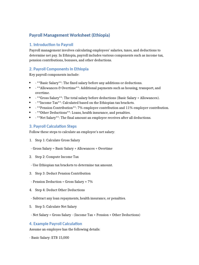 Payroll Management in Ethiopia Guide | PDF | Payroll | Payroll Tax