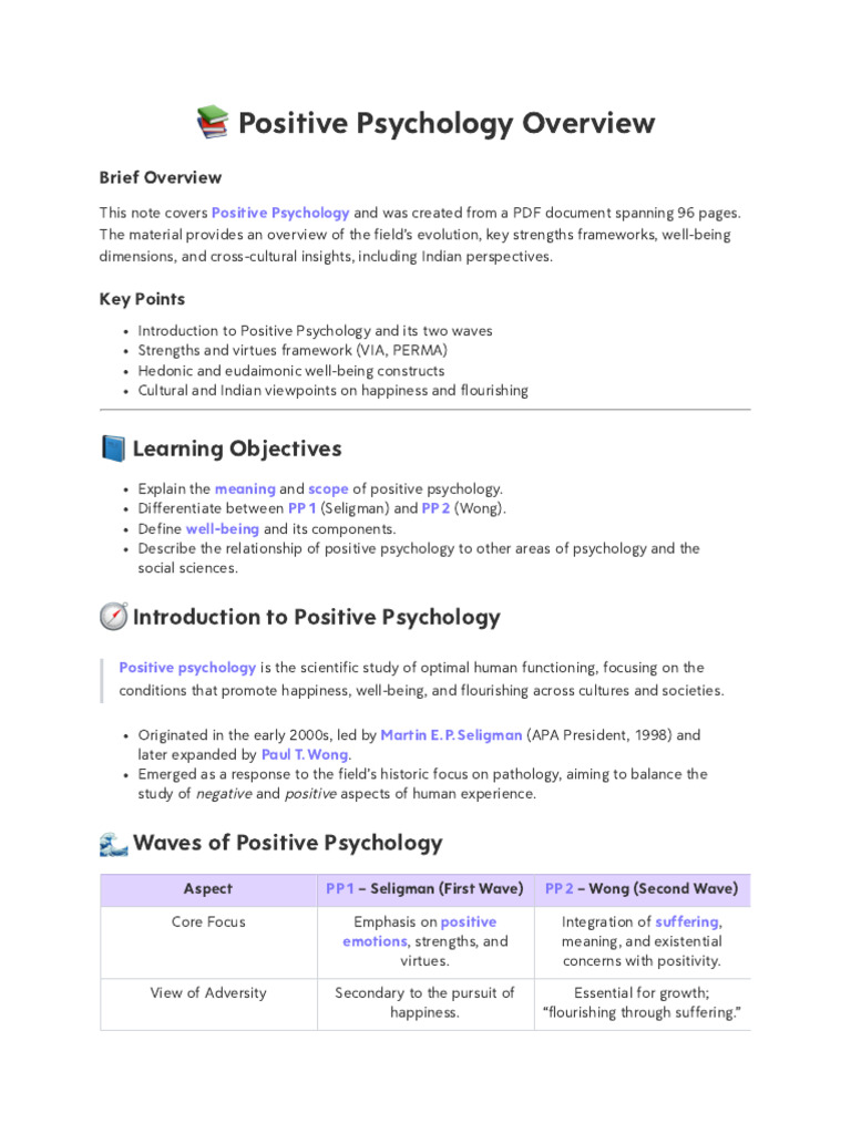 Positive Psychology: Key Concepts & Insights | PDF | Positive ...