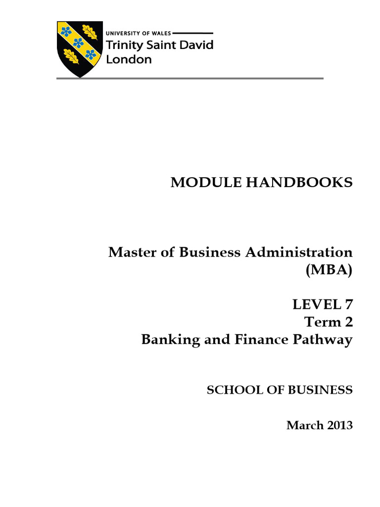 MBA Module Handbook: Banking & Finance | PDF | Strategic Management ...