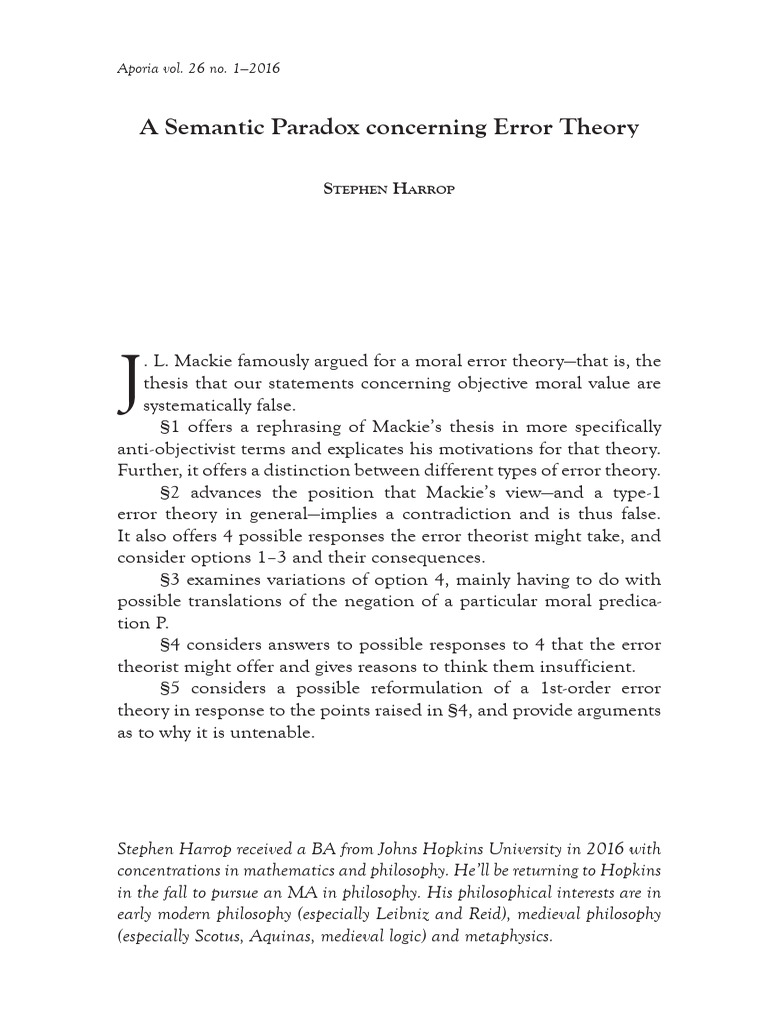 Error Theory: A Semantic Paradox Analysis | PDF | Truth | Theory