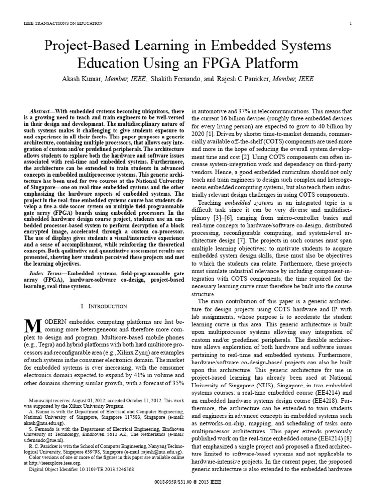 Project-Based Learning in Embedded Systems | PDF | Field Programmable ...