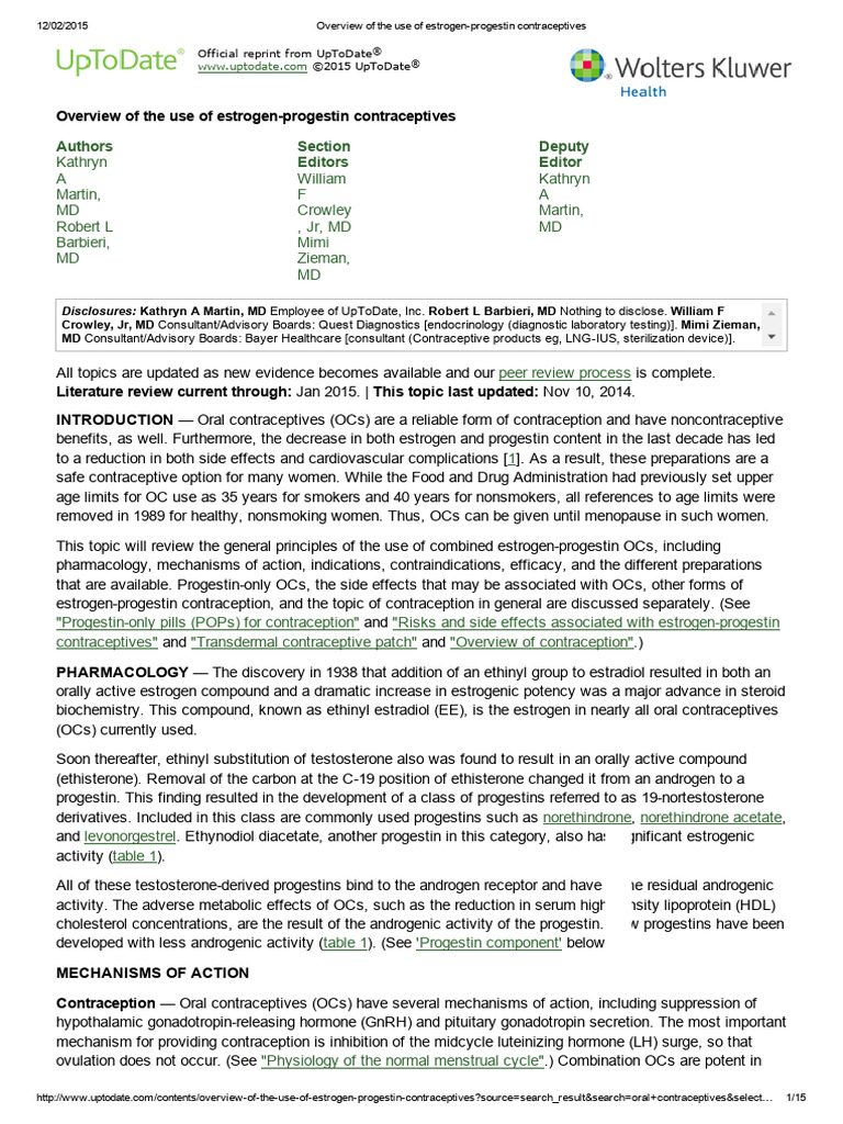 Estrogen-Progestin Contraceptives Overview | PDF | Combined Oral ...