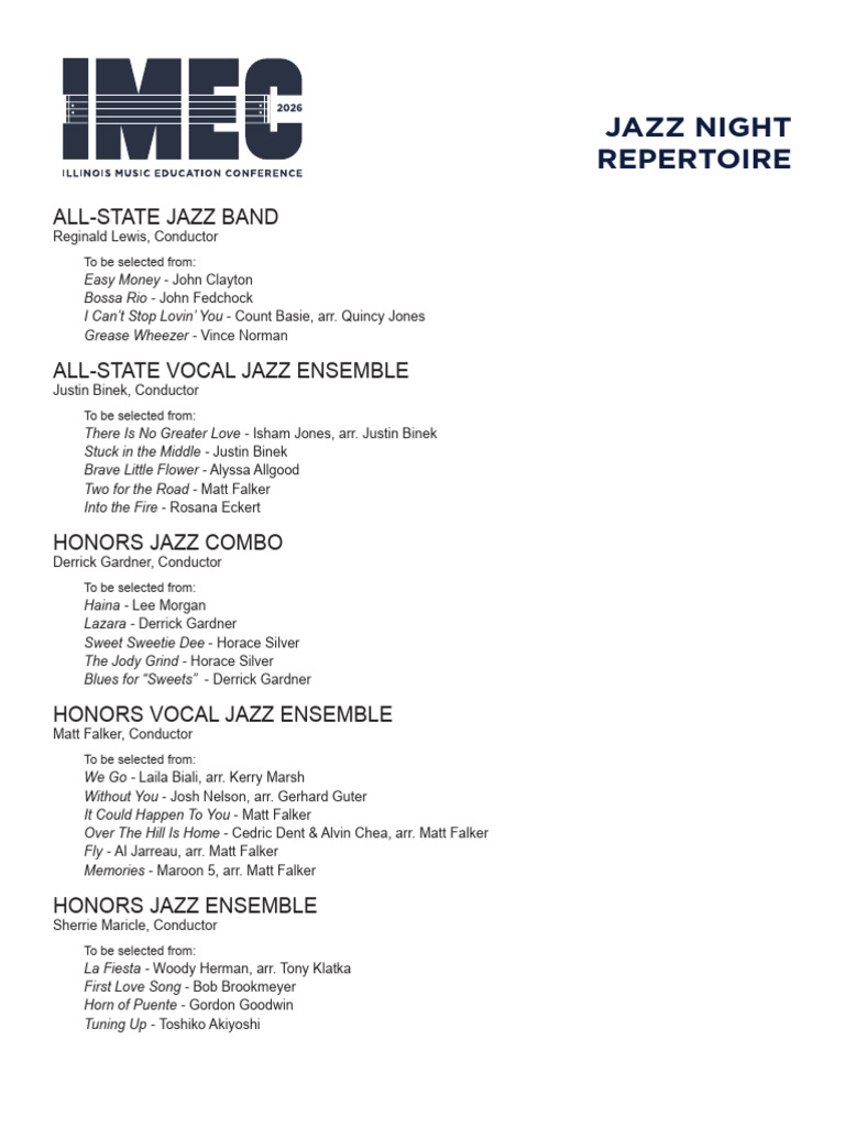 2026 All-State Jazz Band Repertoire | PDF