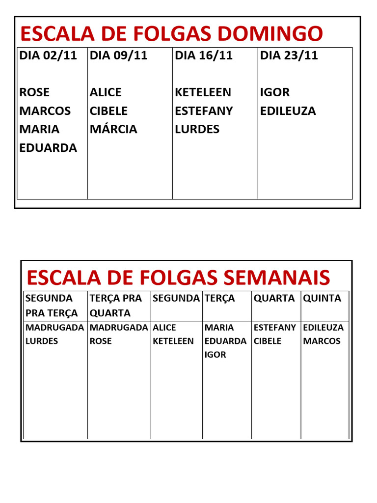 Escala de Folgas de Novembro 2023 | PDF