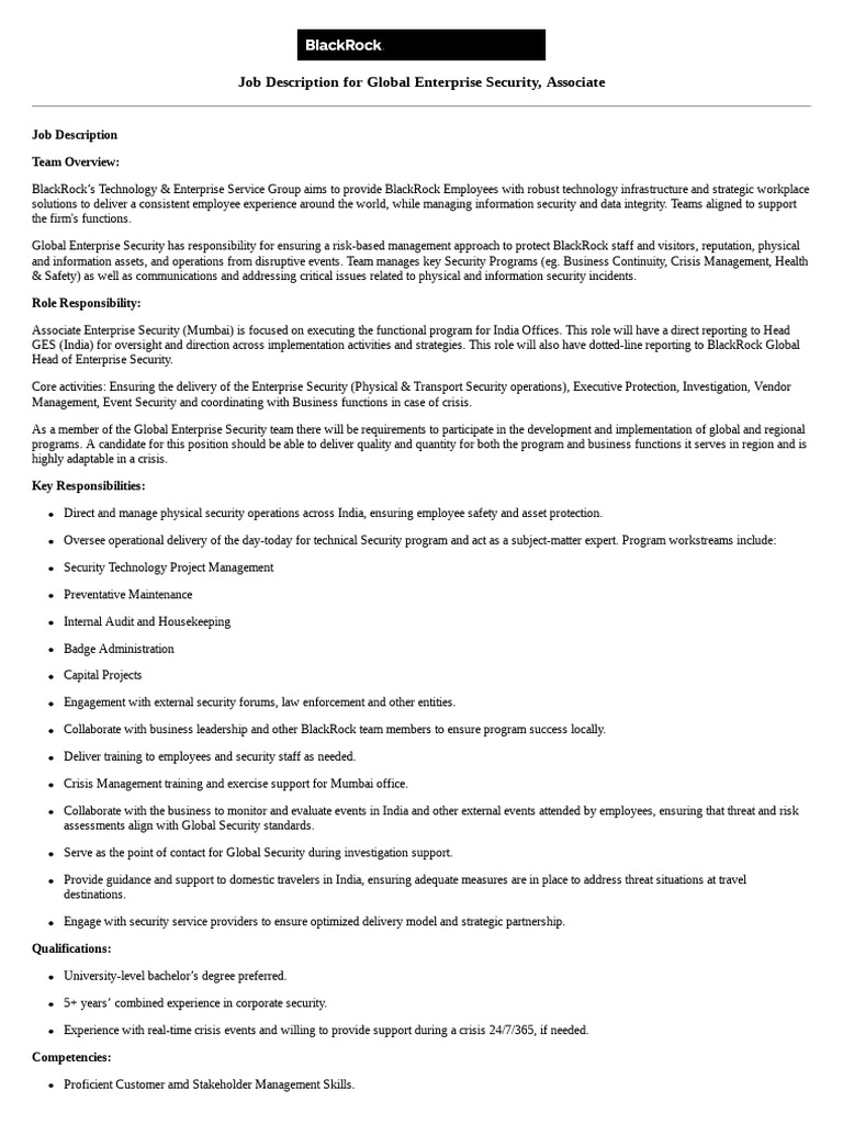 Job - Description - R257682 - Global Enterprise Security, Associate | PDF