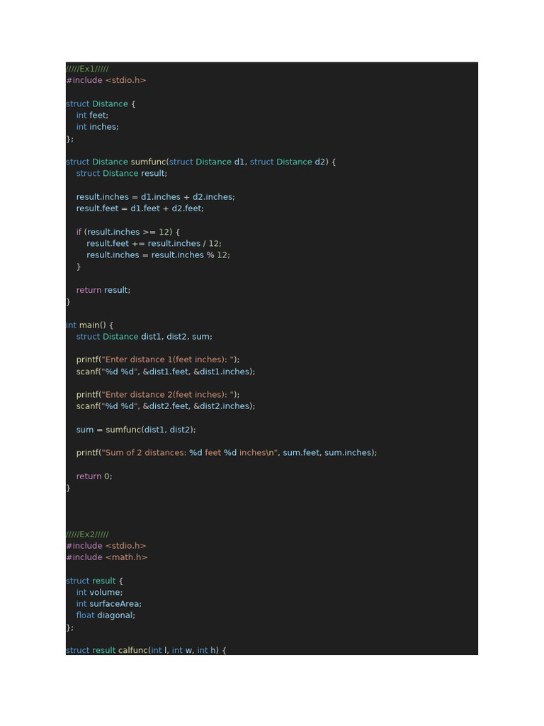 C Structs for Distance and Prism Calculations | PDF