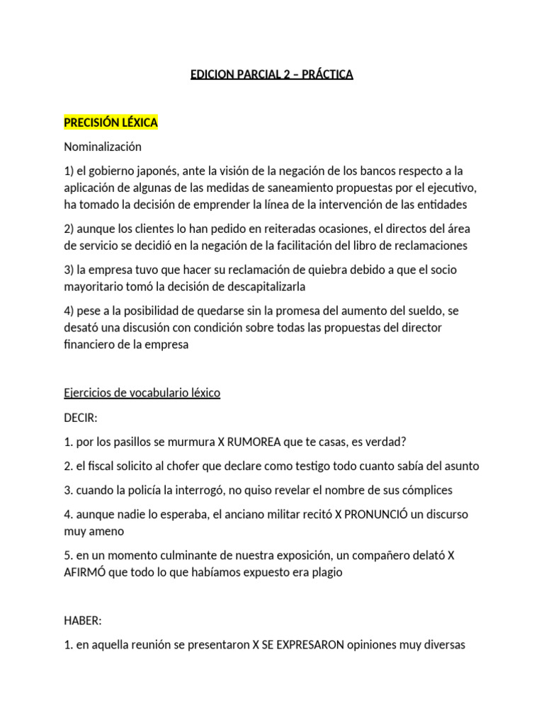 Ejercicios de precisión léxica y verbos | PDF | Comunicación | Lengua ...