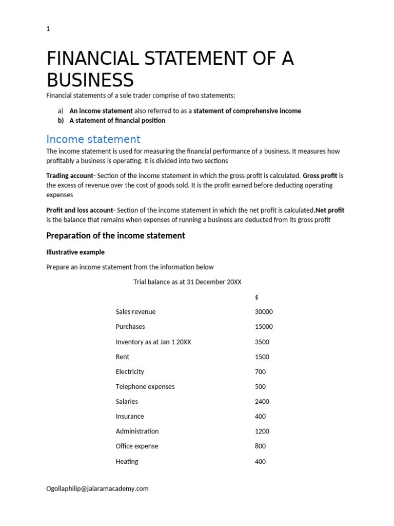 Sole Trader Financial Statements Guide | PDF | Debits And Credits ...