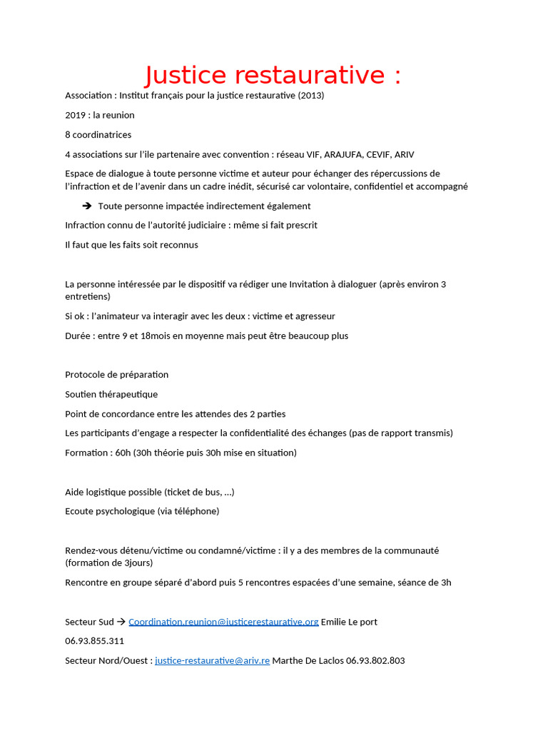 Justice Restaurative à La Réunion : Processus et Coordination | PDF