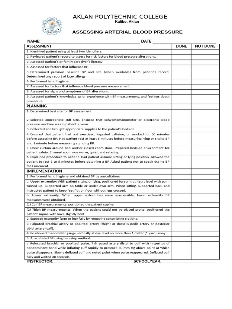 Prelim Checklist Assessing Blood Pressure 2 | PDF | Pulse | Blood Pressure