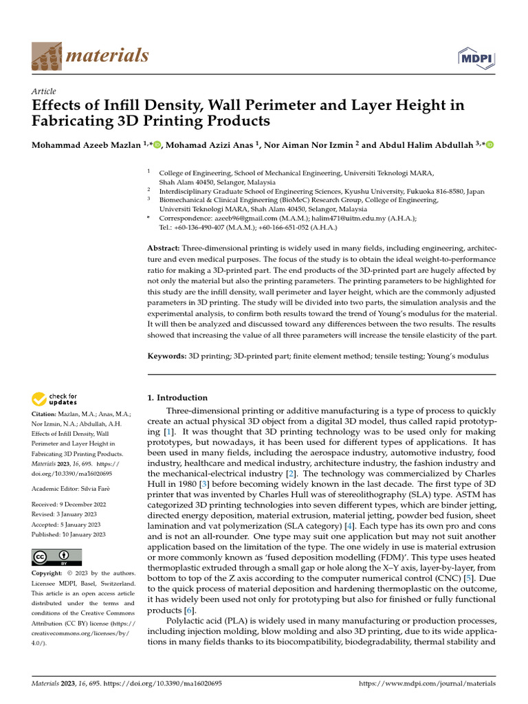 3D Printing: Impact of Infill & Layer Height | PDF | Strength Of ...
