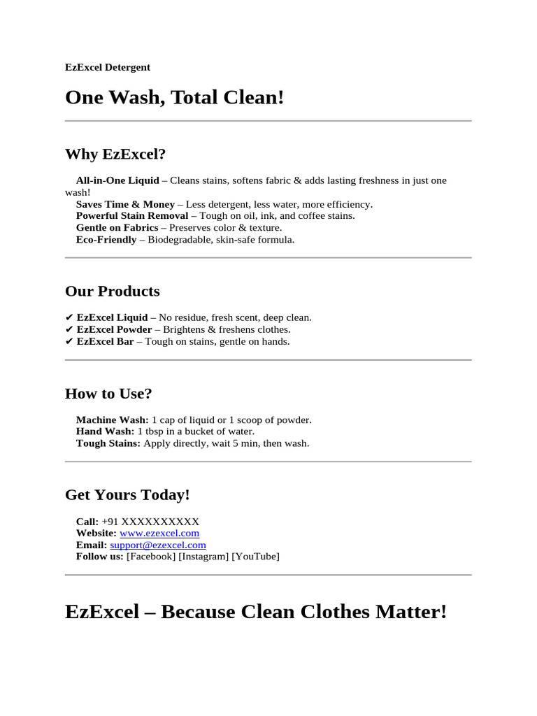 EzExcel Detergent | PDF
