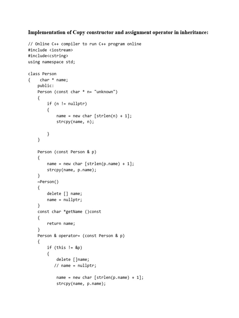 C++ Copy Constructor & Operator in Inheritance | PDF | C++ | Computer ...